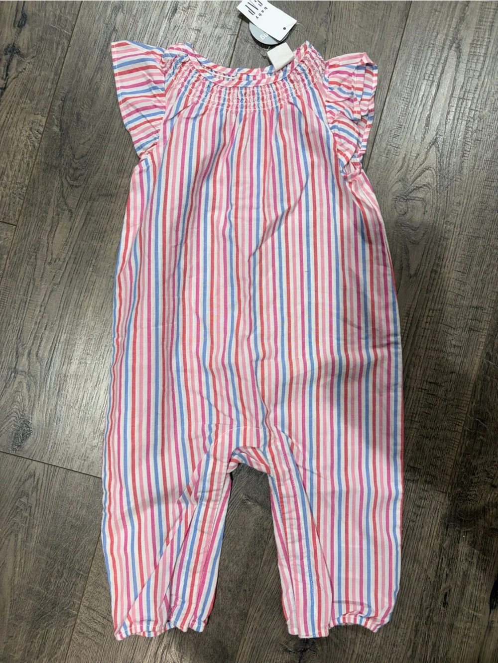 GAP Pink, Blue & White Striped Girls Romper with Flutter Sleeves